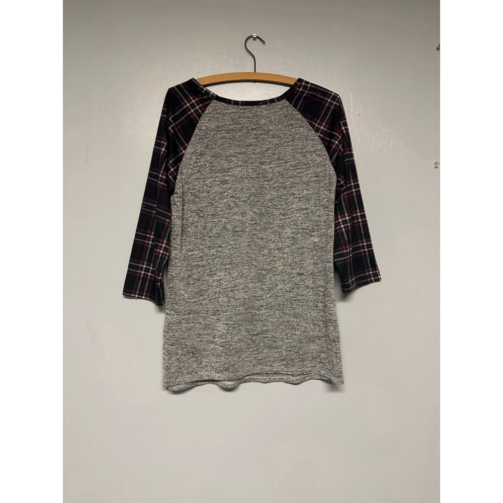 Women's EXCLUSIVE ONE Gray christmas graphic and Plaid Long Sleeve Tee size XL - Picture 5 of 5